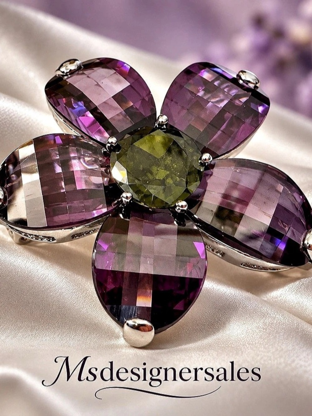 Purple & Green Floral Brooch Like New 271